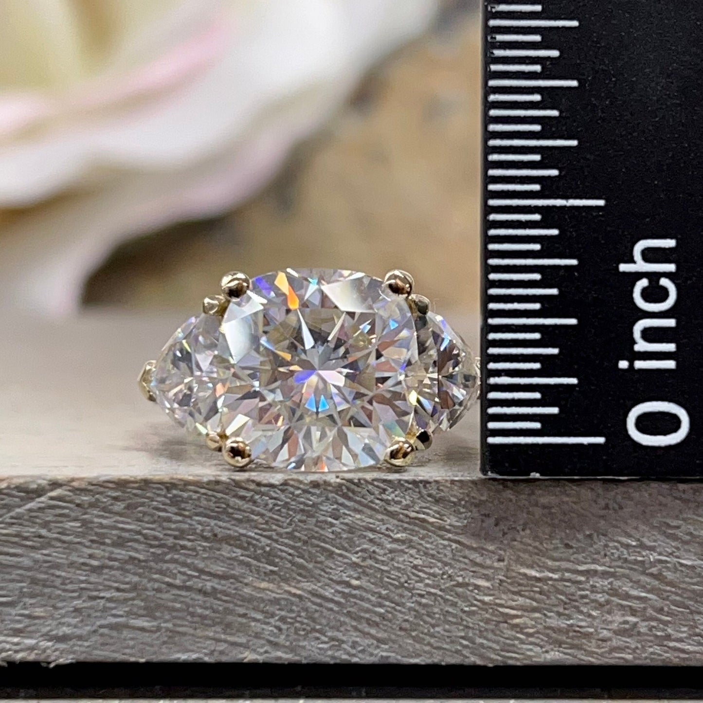 Cushion Cut Moissanite Engagement Ring 14k White Gold Three Stone Moissanite Engagement Ring For Women Unique Wedding Anniversary Ring #7316