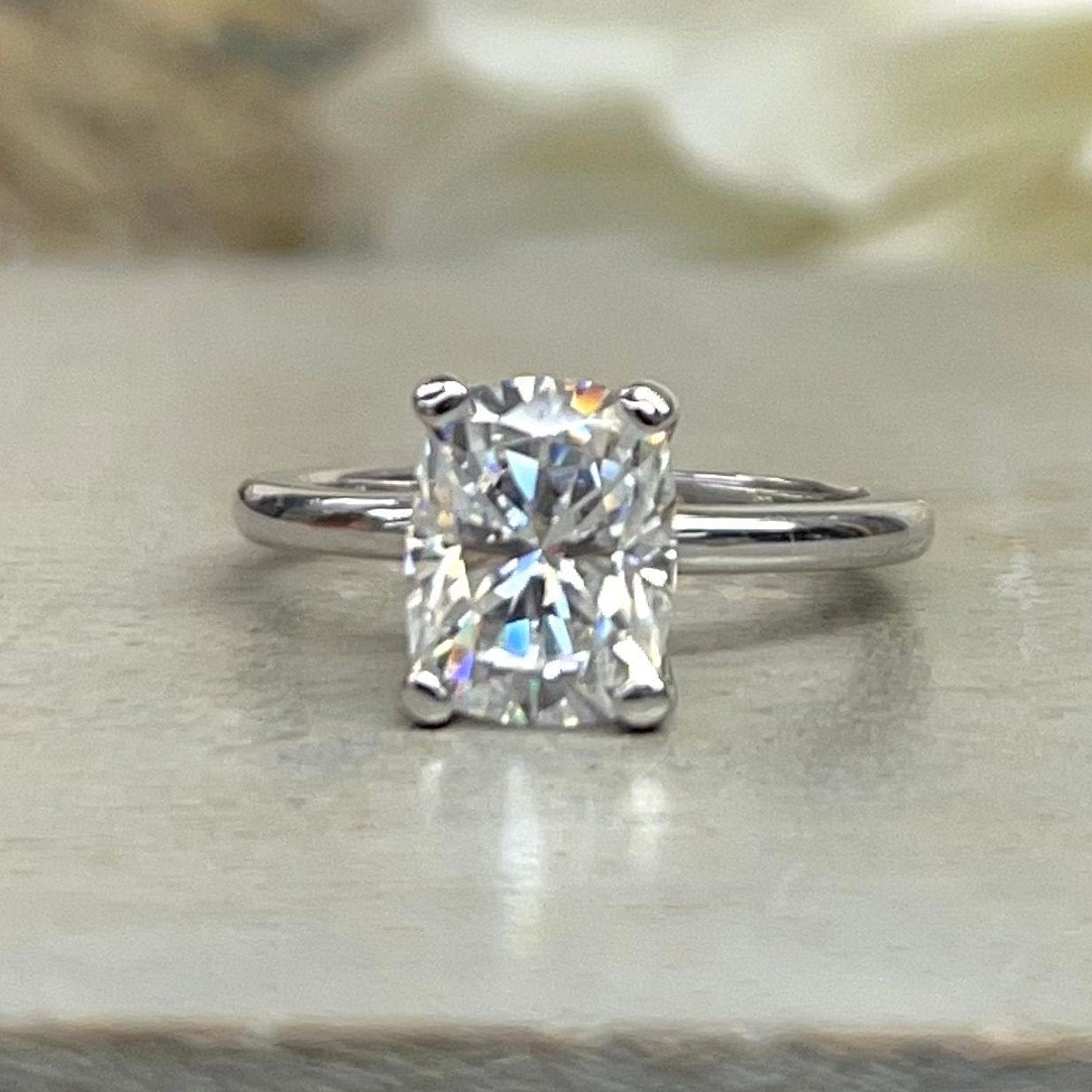 Cushion Cut Moissanite Engagement Ring 14K White Gold Cushion Cut Solitaire Engagement Rings For Women Simple Cushion Cut Wedding Ring #7310