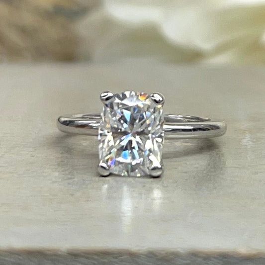 Cushion Cut Moissanite Engagement Ring 14K White Gold Cushion Cut Solitaire Engagement Rings For Women Simple Cushion Cut Wedding Ring #7310