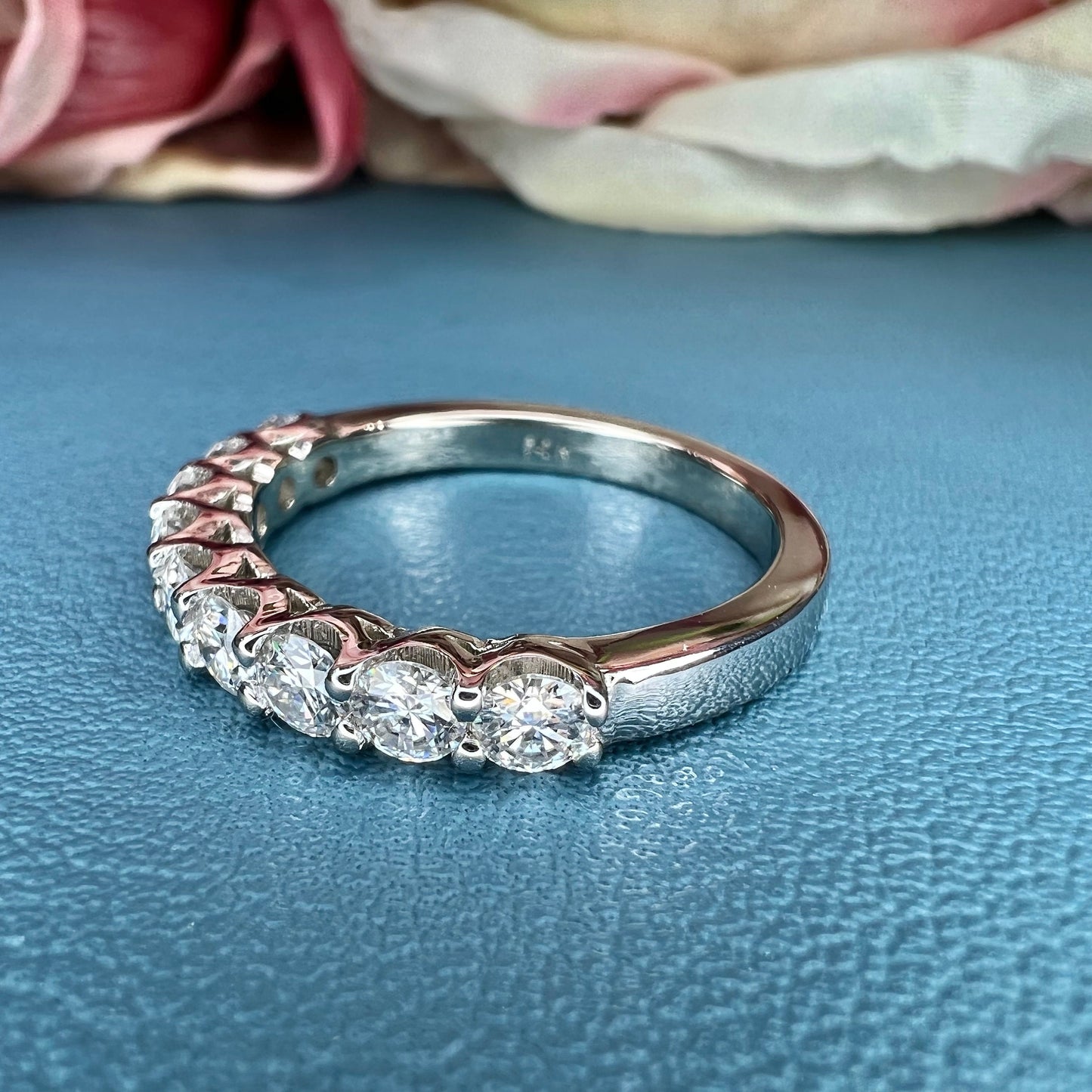 Moissanite Half Eternity Wedding Band, Vintage Moissanite Round Eternity Engagement Ring 14k Solid Gold Moissanite Eternity Band Women #7180