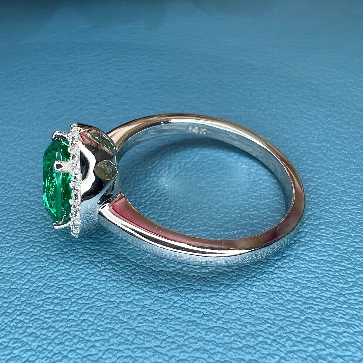 Green emerald ring 14k white/yellow gold, Oval cut green emerald engagement ring, Vintage green emerald and moissanite diamond rings,  #7594