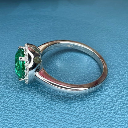 Green emerald ring 14k white/yellow gold, Oval cut green emerald engagement ring, Vintage green emerald and moissanite diamond rings,  #7594