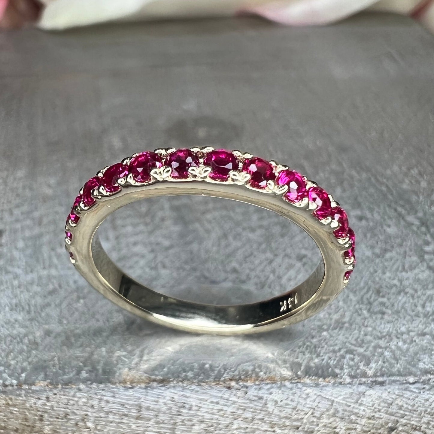 Ruby Wedding Band 14K Yellow Gold, Ruby Stacking Band, Minimalist Ruby Band, Dainty Wedding Band, Simple Band For Her, July Birthstone #5899