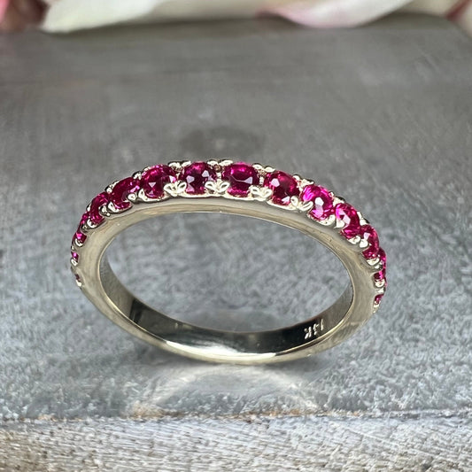 Ruby Wedding Band 14K Yellow Gold, Ruby Stacking Band, Minimalist Ruby Band, Dainty Wedding Band, Simple Band For Her, July Birthstone #5899