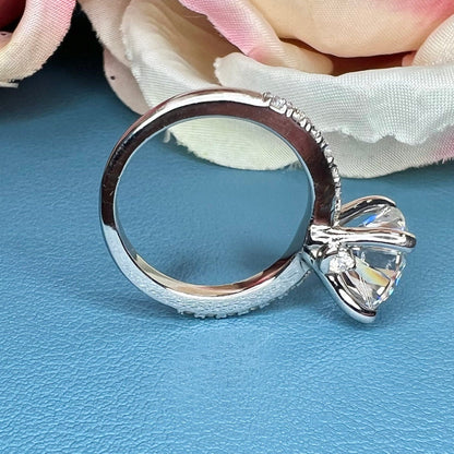Moissanite Round Brilliant Solitaire Engagement Ring With Round Moissanite Accents In 14K White Gold, Infinity Jewelers USA #6903 #6904