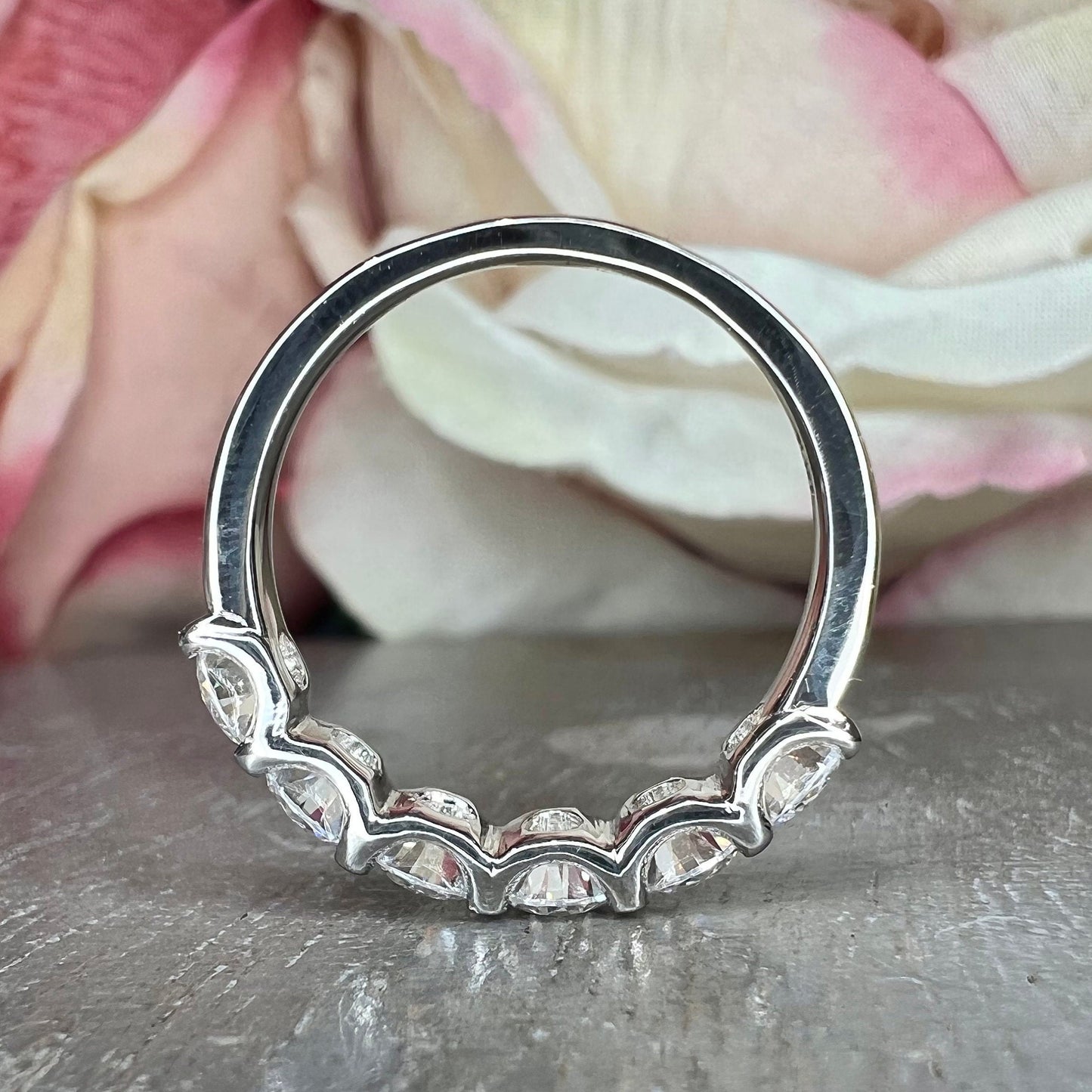 Moissanite 6 Stone Ladies Wedding Band, Round Moissanite Anniversary 14k White Gold Band  For Her,  April Birthstone Ring For Ladies, #6444