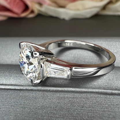 Round baguette moissanite engagement ring 14k white/yellow gold, 2.10 ctw moissanite wedding ring, Round with tapered baguette rings, #7657