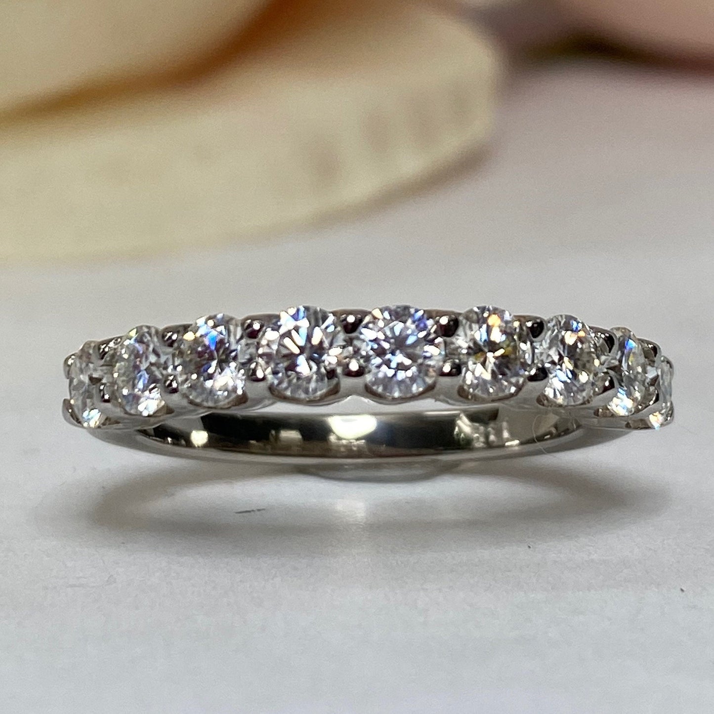 Moissanite Half Eternity Wedding Band, Vintage Moissanite Round Eternity Engagement Ring 14k Solid Gold Moissanite Eternity Band Women #7180