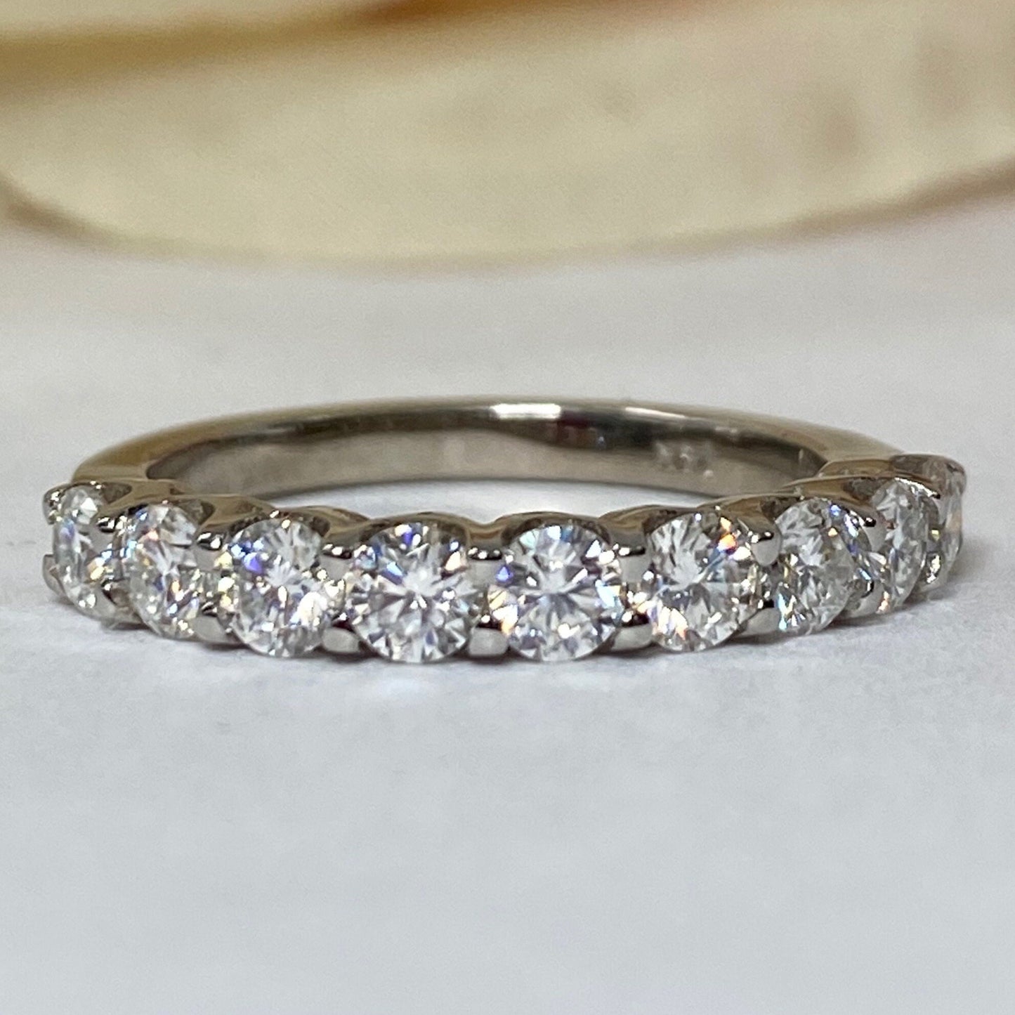 Moissanite Half Eternity Wedding Band, Vintage Moissanite Round Eternity Engagement Ring 14k Solid Gold Moissanite Eternity Band Women #7180