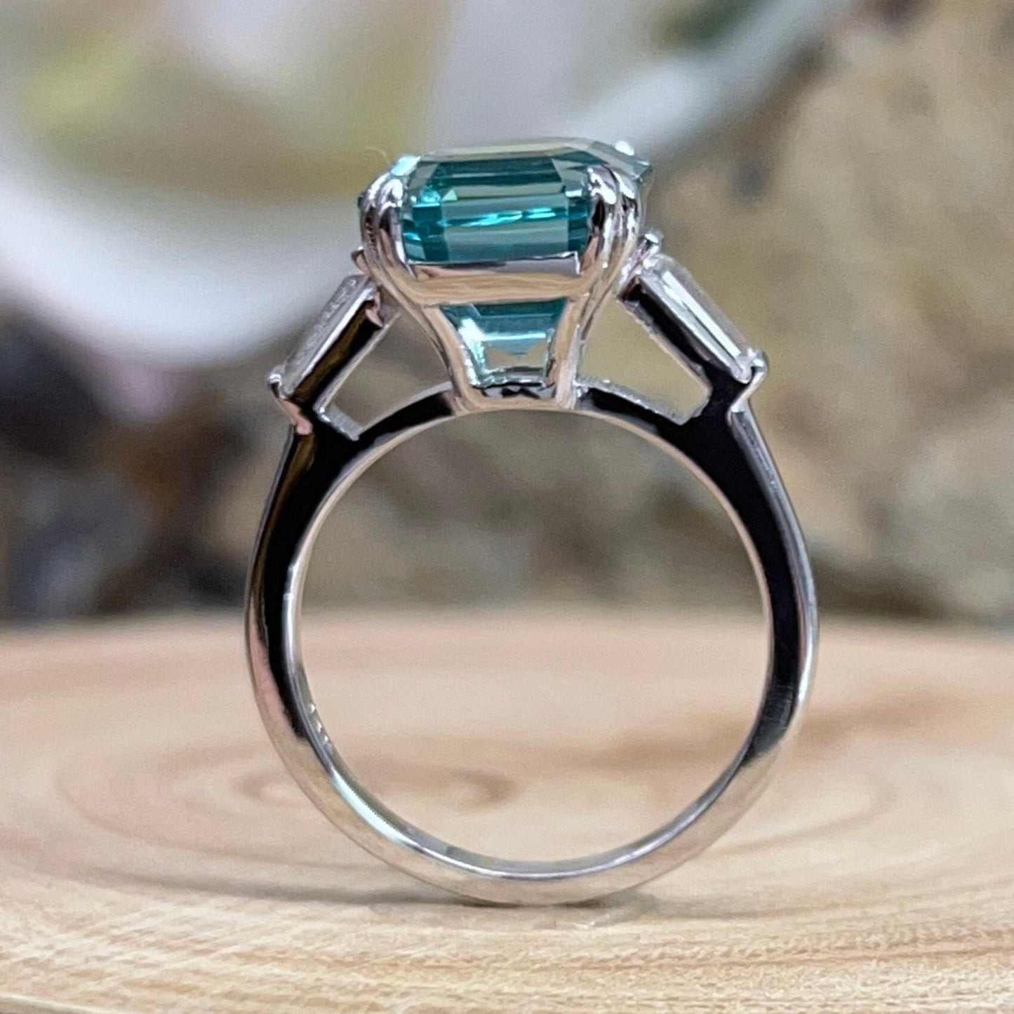 Paraiba Tourmaline Ring, Asscher Cut Paraiba Tourmaline Wedding Ring, 14K Gold, Three Stone Ring, Paraiba Tourmaline Engagement Ring, #6572