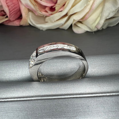 Mens Radiant Cut Moissanite Wedding Band White Gold, Classic Mans Wedding Band Comfort Fit, Mens Wedding Band White Gold Promise Ring, #7649
