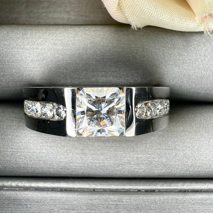 Mens Radiant Cut Moissanite Wedding Band White Gold, Classic Mans Wedding Band Comfort Fit, Mens Wedding Band White Gold Promise Ring, #7649