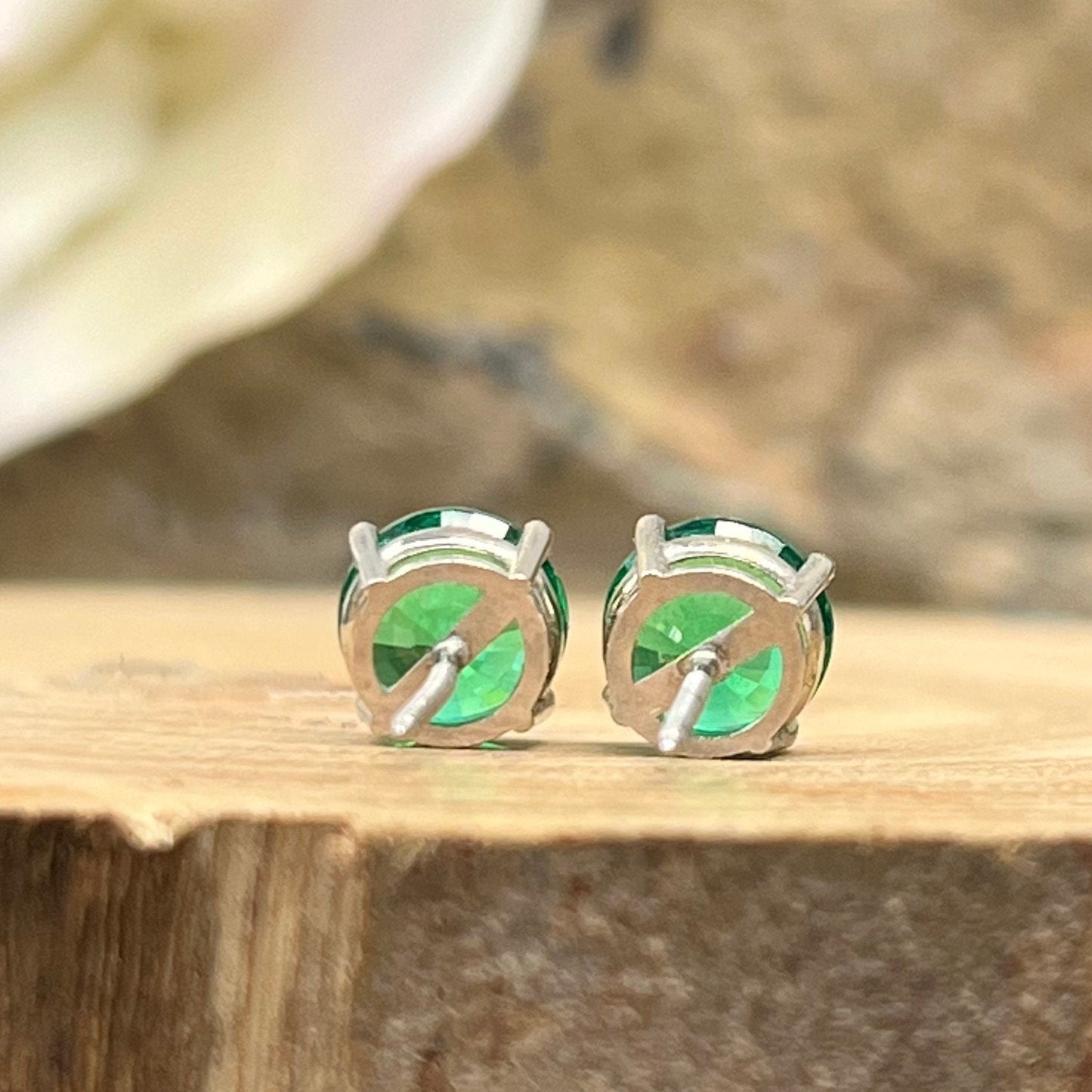 Round brilliant emerald earrings, 2.40ctw. stud earrings with screw backs 14k white gold  #6878