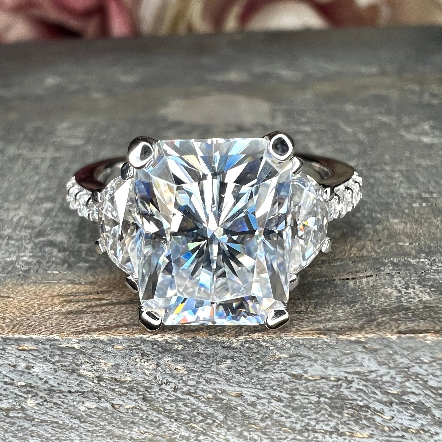 Moissanite Engagement Rings For Women Radiant Cut Wedding Ring 14K Solid White Gold,  #7179 Bridal Ring Solitaire Moissanite Engagement Ring