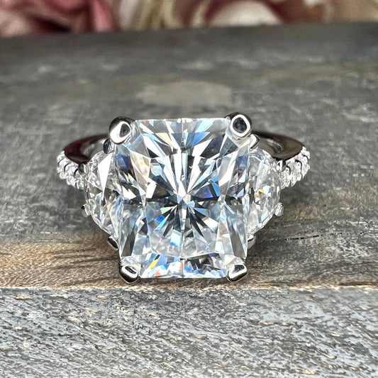 Moissanite Engagement Rings For Women Radiant Cut Wedding Ring 14K Solid White Gold,  #7179 Bridal Ring Solitaire Moissanite Engagement Ring