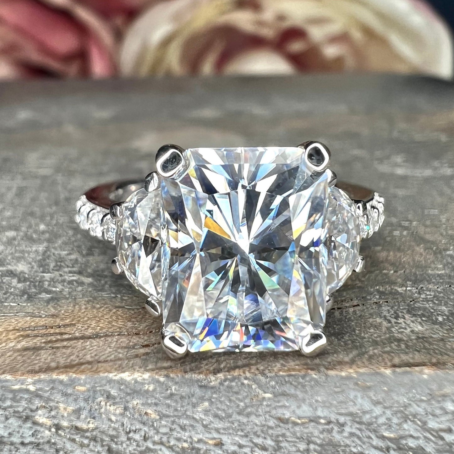 Moissanite Engagement Rings For Women Radiant Cut Wedding Ring 14K Solid White Gold,  #7179 Bridal Ring Solitaire Moissanite Engagement Ring