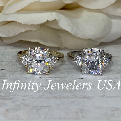 Cushion Cut Solitaire Moissanite Engagement Ring, Three Stone Certified Moissanite Wedding Ring, Cushion Cut Anniversary Ring For Her  #6564