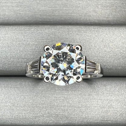 Round baguette moissanite engagement ring 14k white/yellow gold, 2.10 ctw moissanite wedding ring, Round with tapered baguette rings, #7657