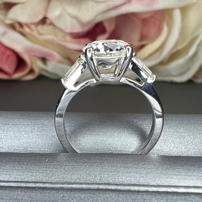 Round baguette moissanite engagement ring 14k white/yellow gold, 2.10 ctw moissanite wedding ring, Round with tapered baguette rings, #7657