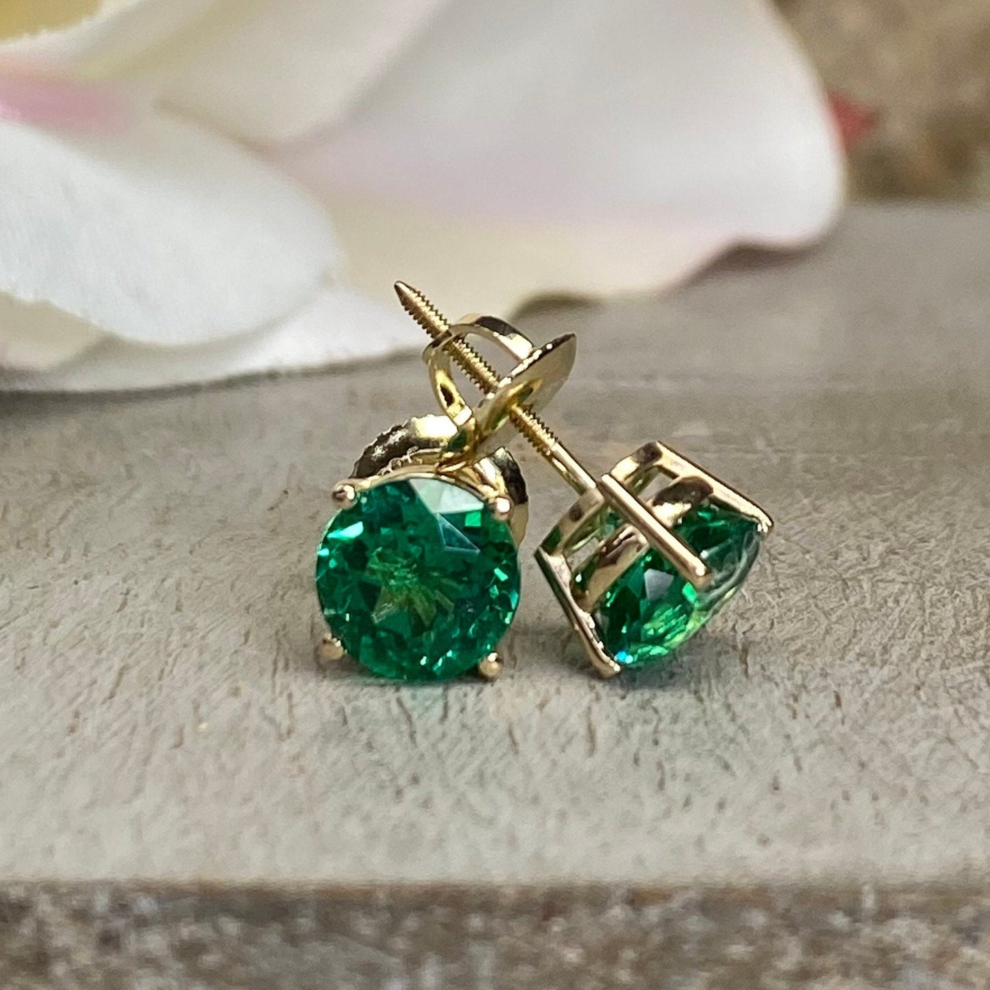 Round brilliant emerald earrings, 2.00ctw. stud earrings with screw backs 14k white gold  #5460