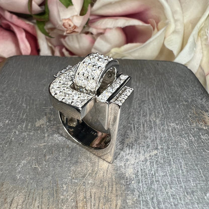 Diamond cluster ring 14k white gold, Unique Art Deco  diamond mens ring, mens iced out ring, gift for him, hip hop ring, pinky ring,   #7758