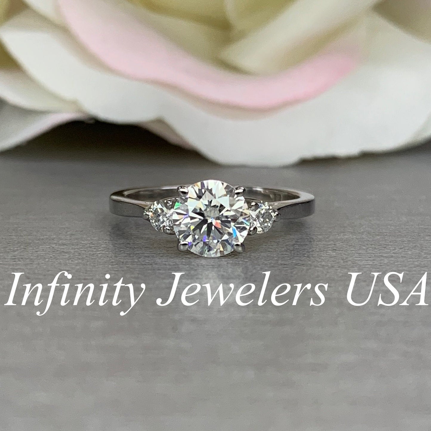 Round Three Stone Moissanite Engagement Ring White Gold , Simple Round Engagement Ring , Moissanite Wedding Ring Round Solitaire Rings #6375