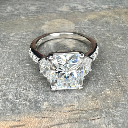Moissanite Engagement Rings For Women Radiant Cut Wedding Ring 14K Solid White Gold,  #7179 Bridal Ring Solitaire Moissanite Engagement Ring