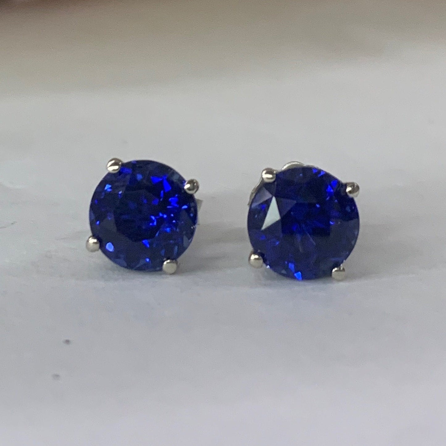Round Blue Sapphire Stud Earrings 2.50ctw. In 14k White Gold #5564