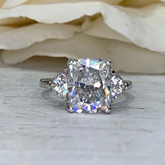 Cushion Cut Solitaire Moissanite Engagement Ring, Three Stone Certified Moissanite Wedding Ring, Cushion Cut Anniversary Ring For Her  #6564
