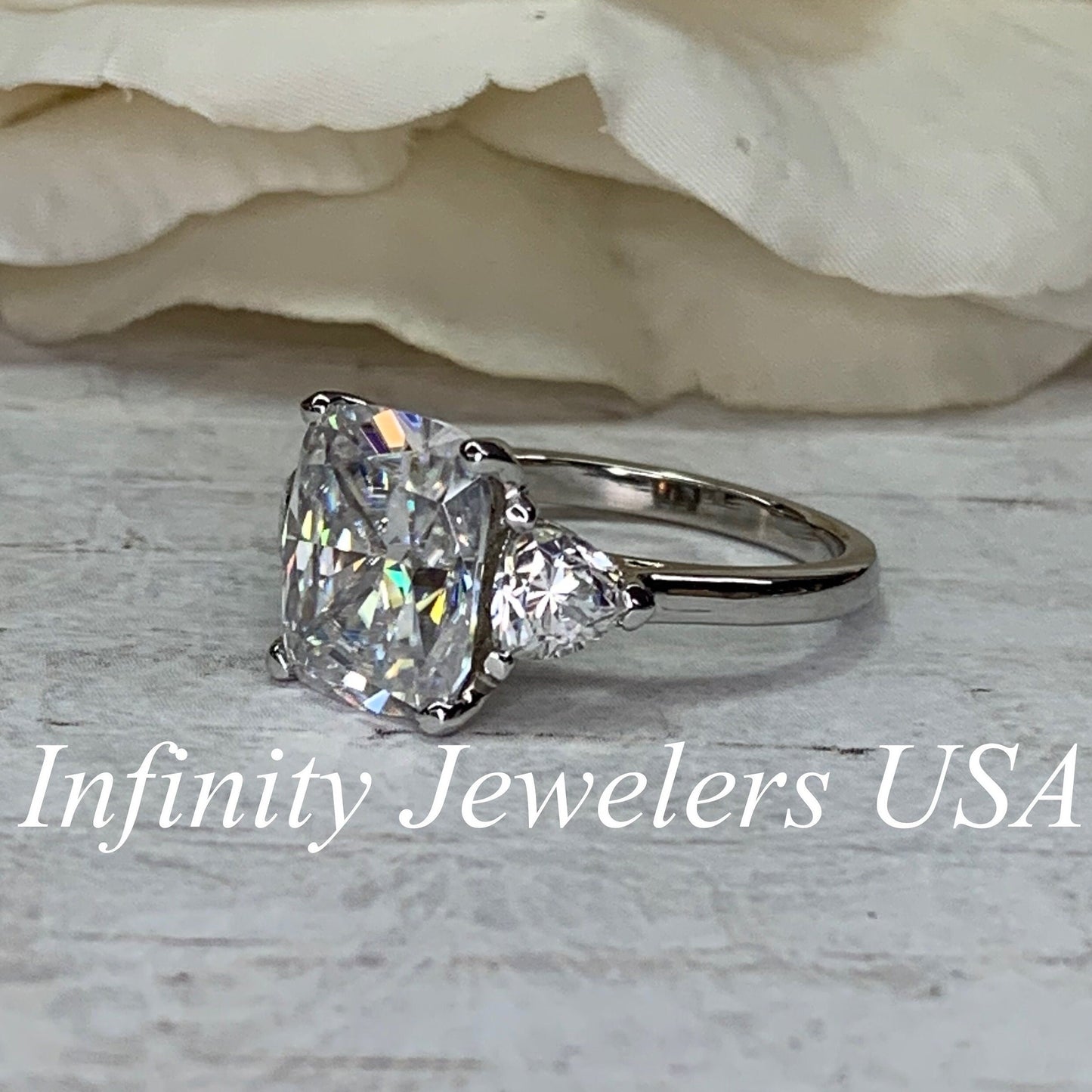 Cushion Cut Solitaire Moissanite Engagement Ring, Three Stone Certified Moissanite Wedding Ring, Cushion Cut Anniversary Ring For Her  #6564