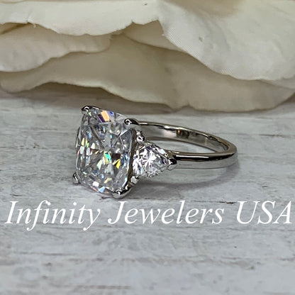 Cushion Cut Solitaire Moissanite Engagement Ring, Three Stone Certified Moissanite Wedding Ring, Cushion Cut Anniversary Ring For Her  #6564