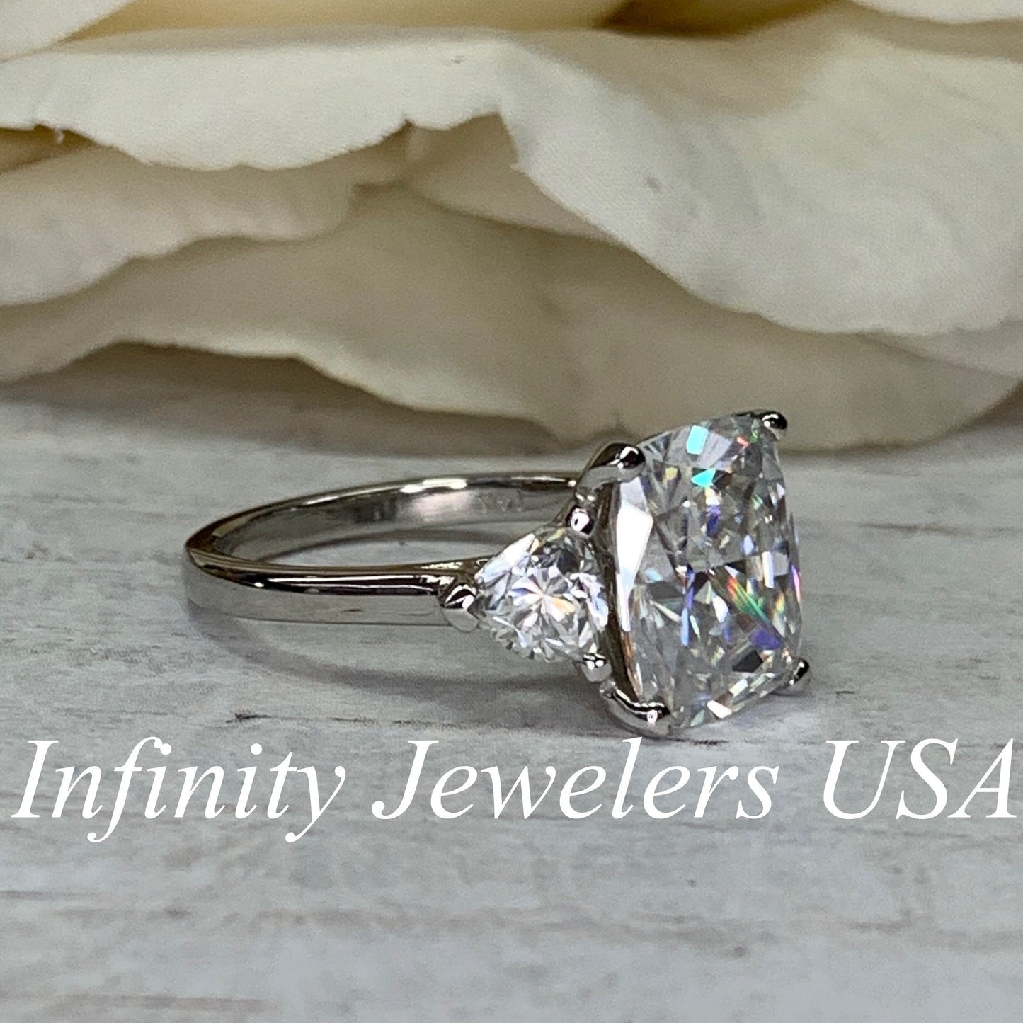 Cushion Cut Solitaire Moissanite Engagement Ring, Three Stone Certified Moissanite Wedding Ring, Cushion Cut Anniversary Ring For Her  #6564