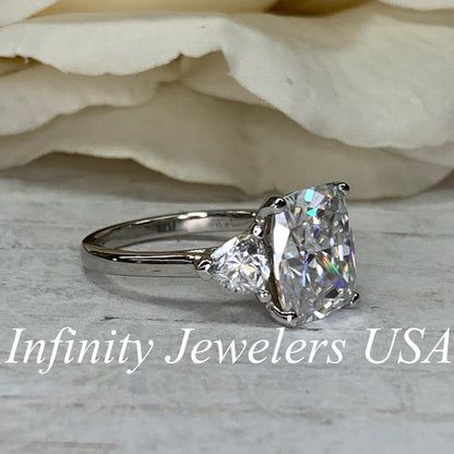 Cushion Cut Solitaire Moissanite Engagement Ring, Three Stone Certified Moissanite Wedding Ring, Cushion Cut Anniversary Ring For Her  #6564