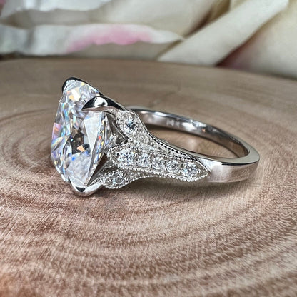 Moissanite Elongated Cushion Cut Engagement Ring, Vintage Cushion Cut Wedding Ring, Moissanite Solitaire Ring white Gold, Cushion Cut, #7775