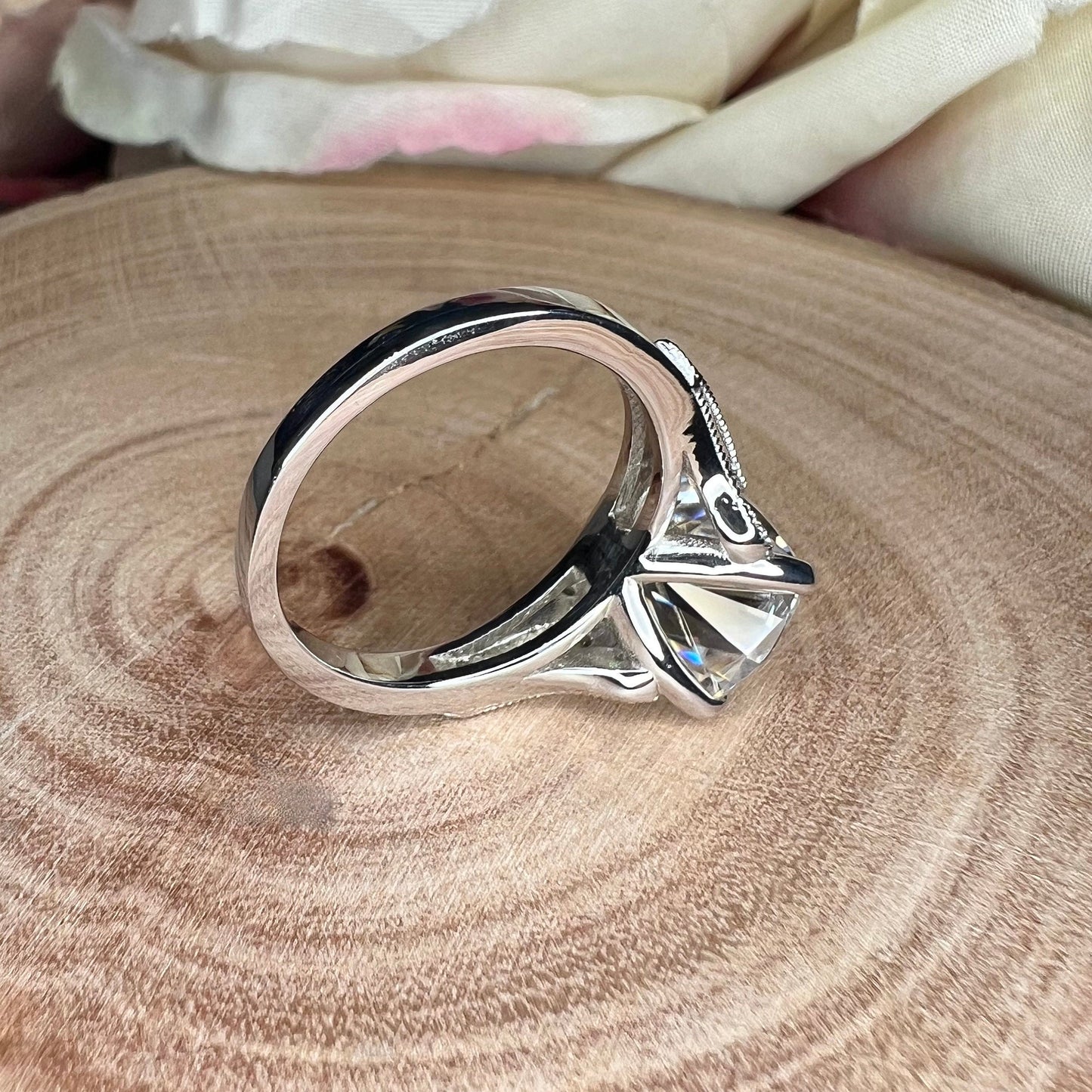 Moissanite Elongated Cushion Cut Engagement Ring, Vintage Cushion Cut Wedding Ring, Moissanite Solitaire Ring white Gold, Cushion Cut, #7775