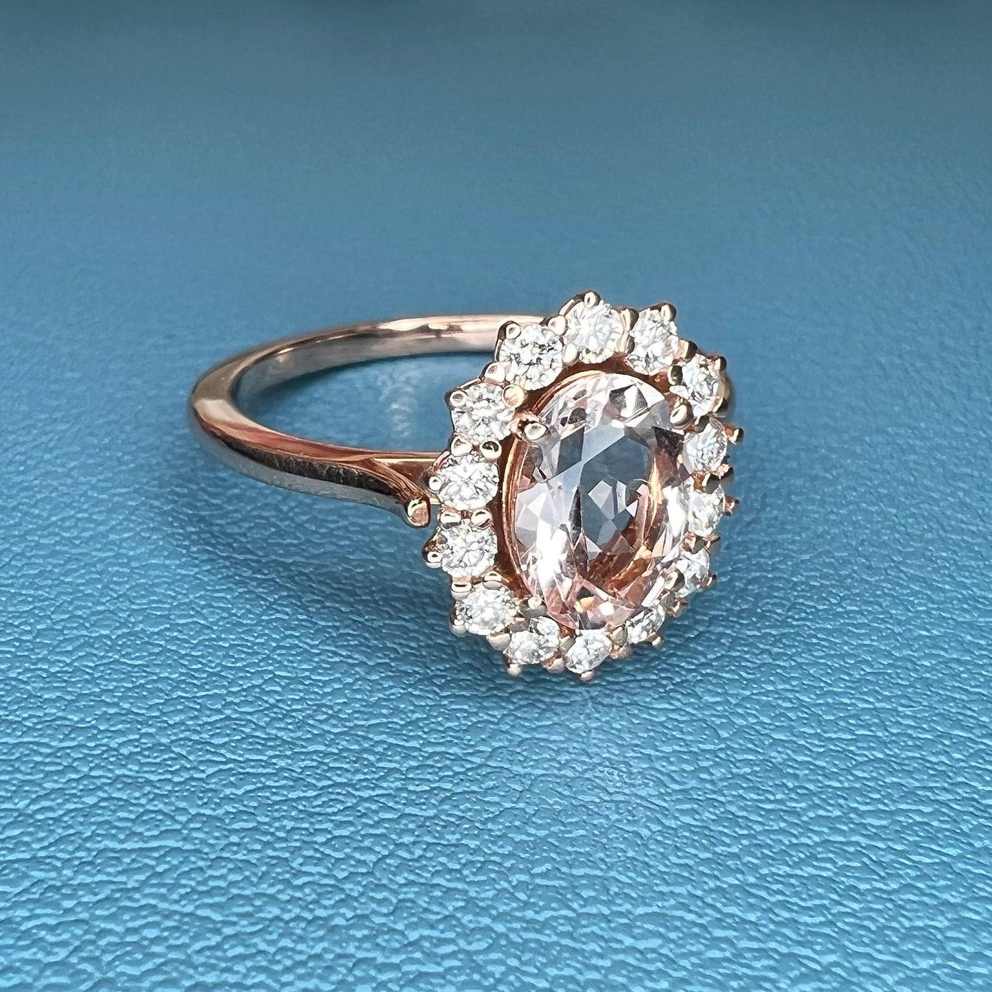Morganite ring, rose gold ring, Oval shaped genuine morganite engagement ring, Peach morganite ladies wedding anniversary promise ring #7688