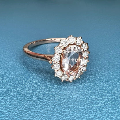 Morganite ring, rose gold ring, Oval shaped genuine morganite engagement ring, Peach morganite ladies wedding anniversary promise ring #7688