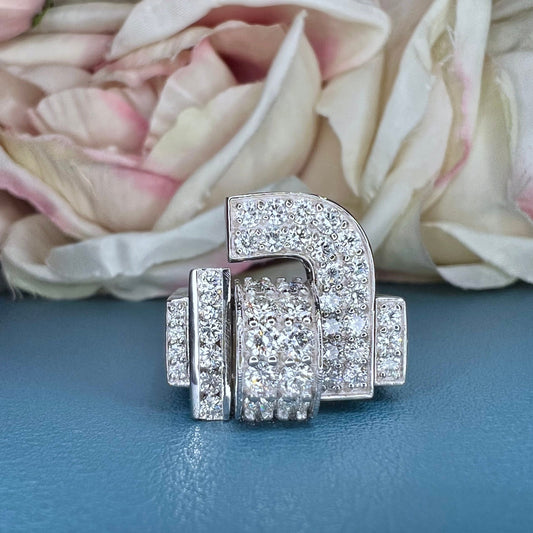 Diamond cluster ring 14k white gold, Unique Art Deco  diamond mens ring, mens iced out ring, gift for him, hip hop ring, pinky ring,   #7758