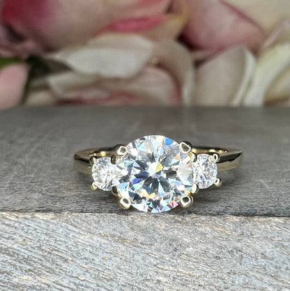 Round Three Stone Moissanite Engagement Ring White Gold , Simple Round Engagement Ring , Moissanite Wedding Ring Round Solitaire Rings #6375