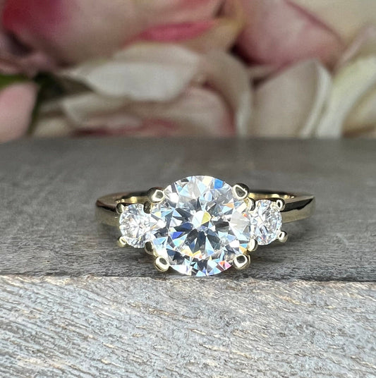 Round Three Stone Moissanite Engagement Ring White Gold , Simple Round Engagement Ring , Moissanite Wedding Ring Round Solitaire Rings #6375