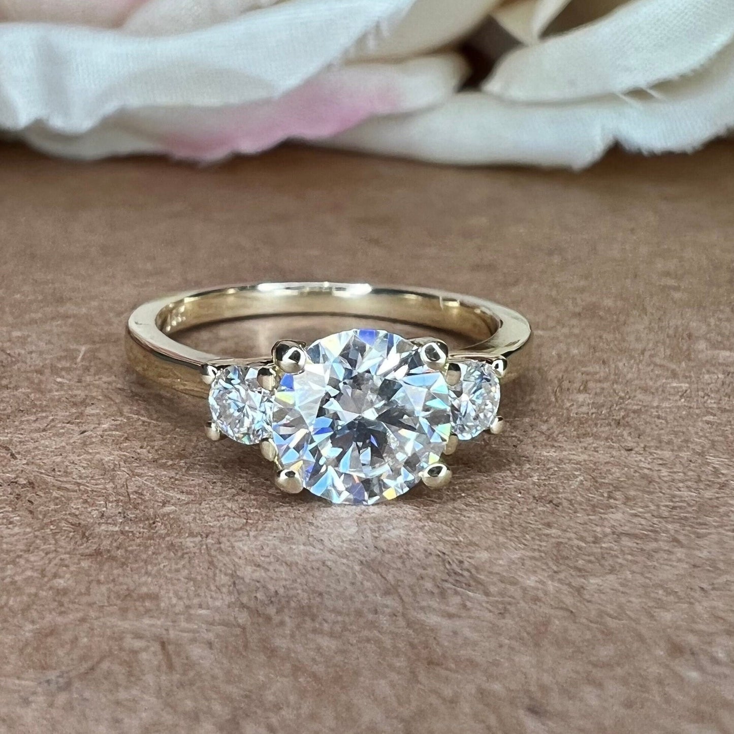 Round Three Stone Moissanite Engagement Ring White Gold , Simple Round Engagement Ring , Moissanite Wedding Ring Round Solitaire Rings #6375