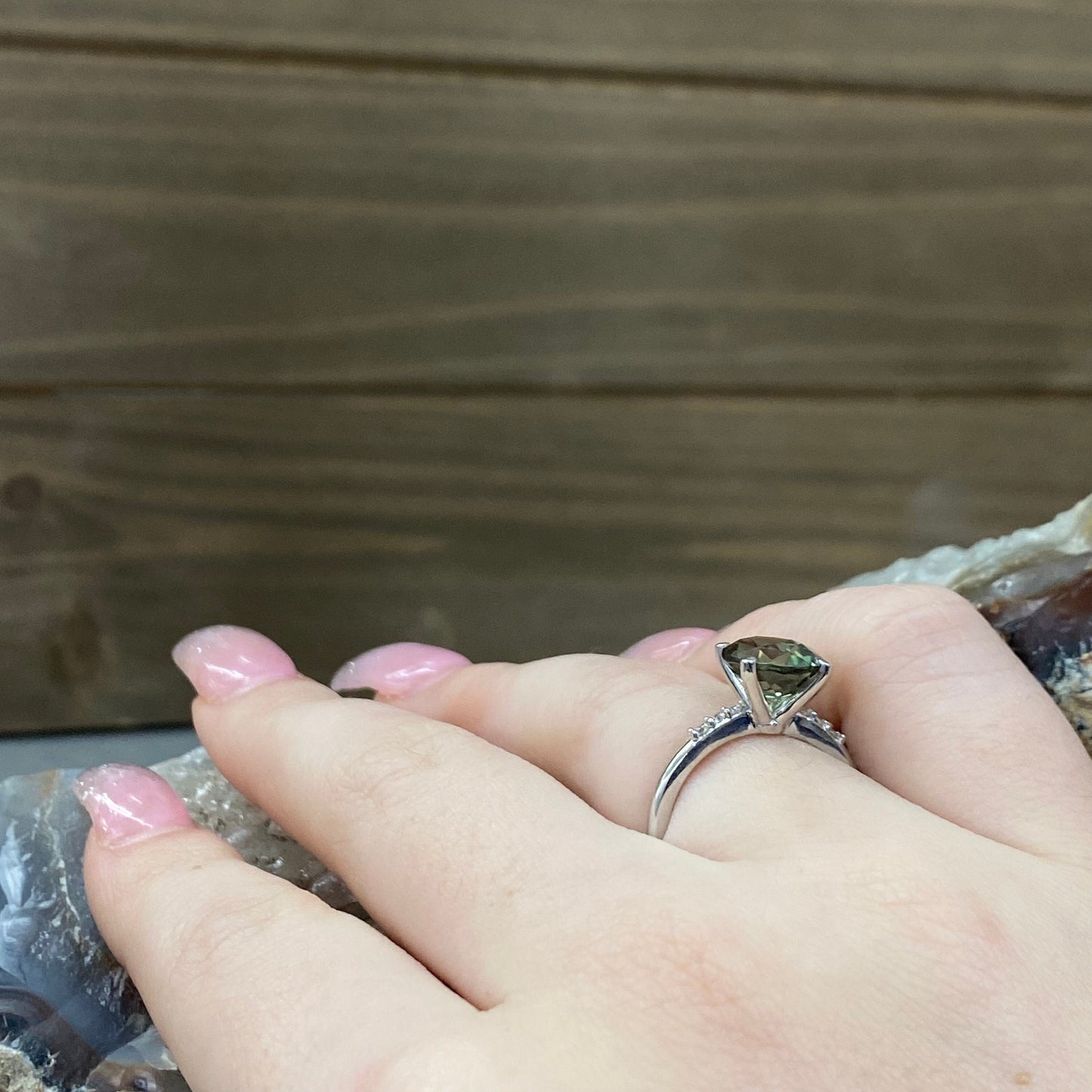 Green Sapphire Round Shaped Engagement Ring 14k Gold Ring , Round Shape Green Sapphire Solitaire Engagement Rings , Green Sapphire Ring 7256