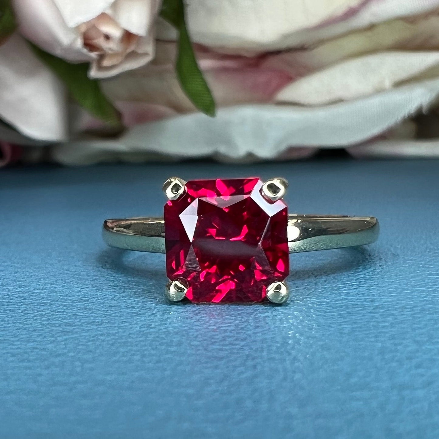Radiant Cut Engagement Ring / Red Ruby Wedding Solitaire / Ladies Solitaire / 14k Yellow Gold / #6217