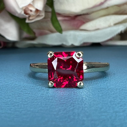 Radiant Cut Engagement Ring / Red Ruby Wedding Solitaire / Ladies Solitaire / 14k Yellow Gold / #6217