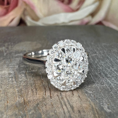 Diamond cluster ring 14k white gold, right hand ring unique cluster engagement ring, diamond wedding Bridal Anniversary gift for women #7780