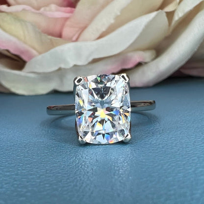 Elongated Cushion Cut Moissanite Solitaire Engagement Ring In  14k White Gold #6828