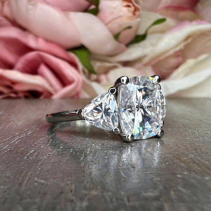 Cushion Cut Moissanite Engagement Ring White Gold Three Stone Moissanite Engagement Rings Women Unique Wedding Promise Anniversary Ring