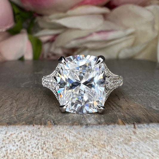 Moissanite Elongated Cushion Cut Engagement Ring, Vintage Cushion Cut Wedding Ring, Moissanite Solitaire Ring white Gold, Cushion Cut, #7775