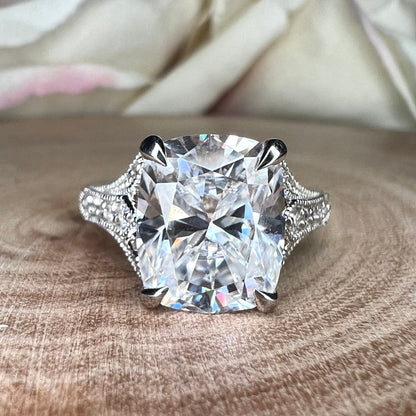 Moissanite Elongated Cushion Cut Engagement Ring, Vintage Cushion Cut Wedding Ring, Moissanite Solitaire Ring white Gold, Cushion Cut, #7775