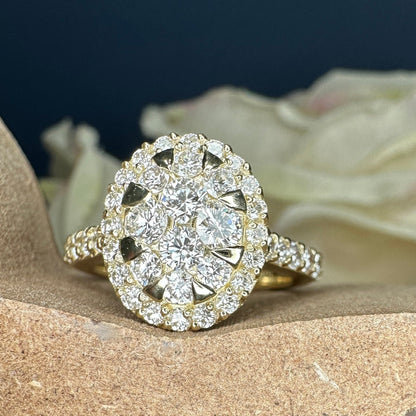 Diamond cluster ring 14k white gold, right hand ring unique cluster engagement ring, diamond wedding Bridal Anniversary gift for women #7788